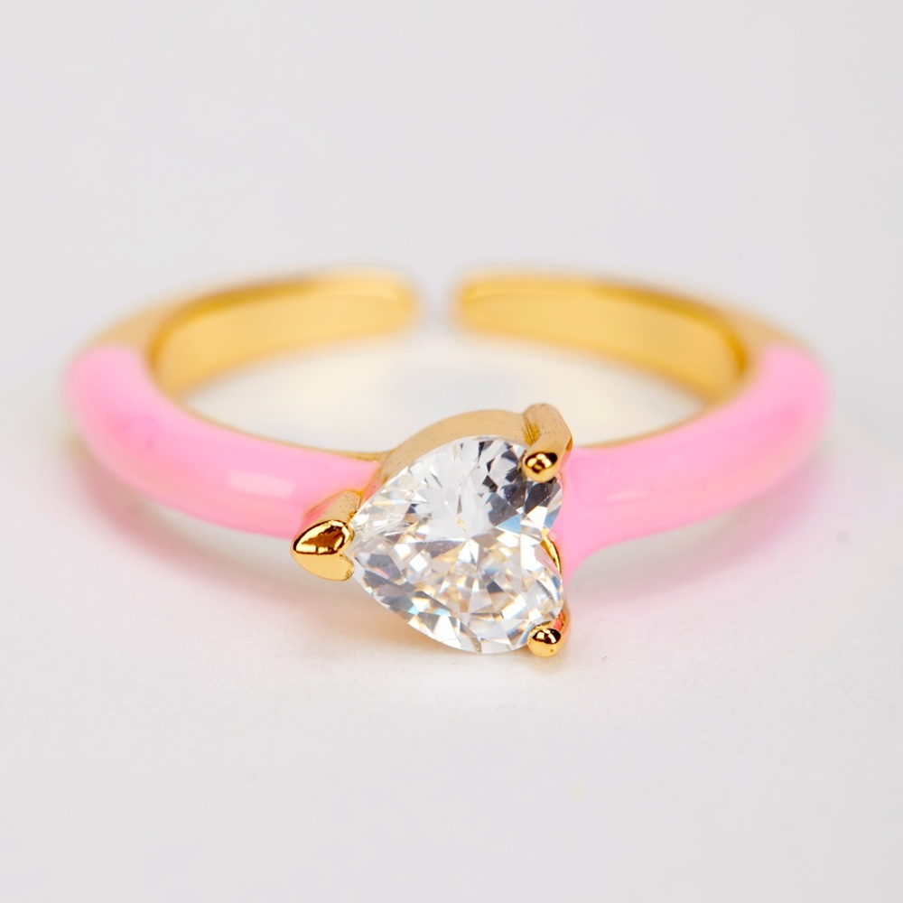 18K Gold Filled Round Pink Enamel Ring
